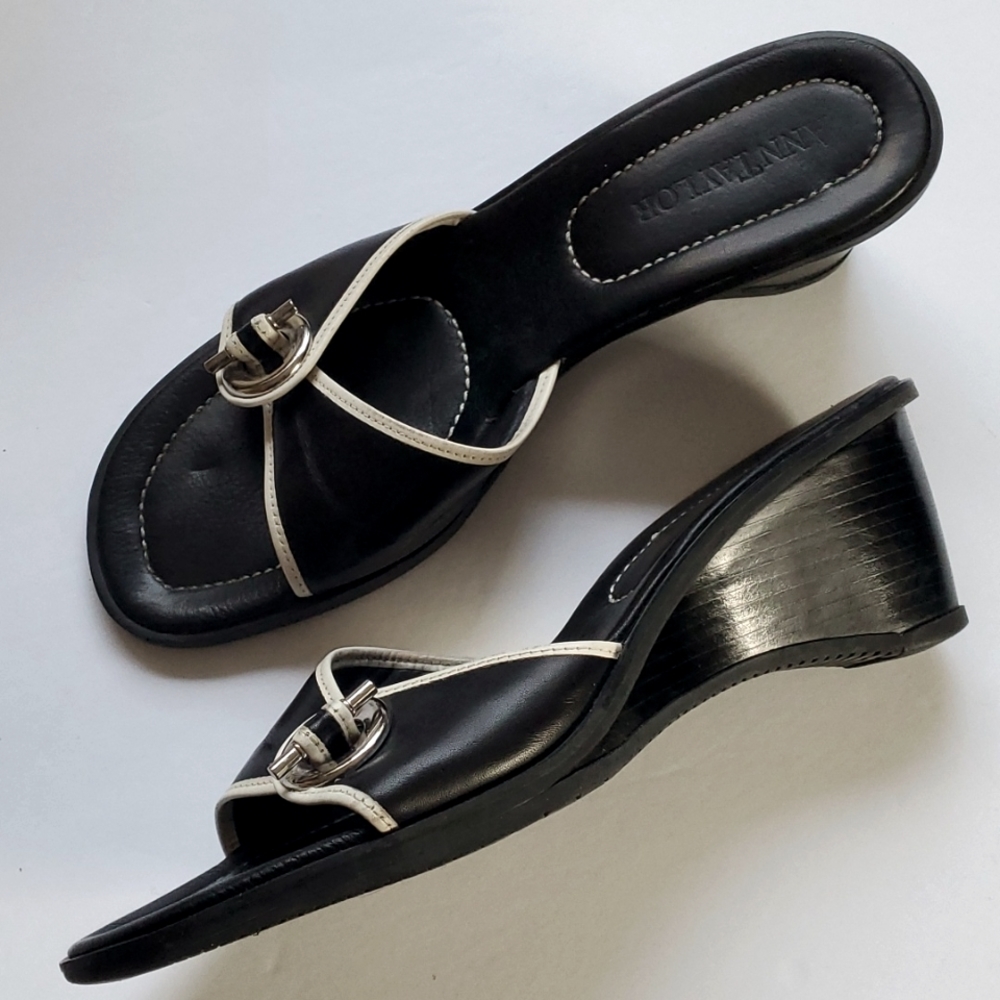Ann Taylor Leather Wedge Sandal Slides